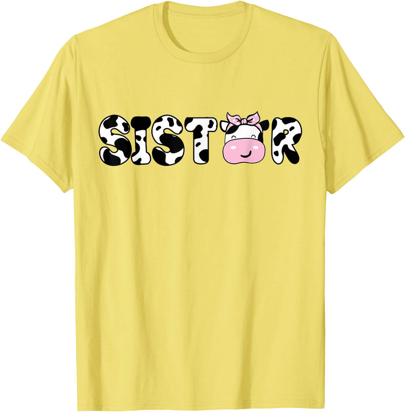 Cow Family Matching Birthday Tee For Mom Dad Kids Sister of The Birthday Boy Funny Cow Sí Family Matching T-Shirt - Lemon