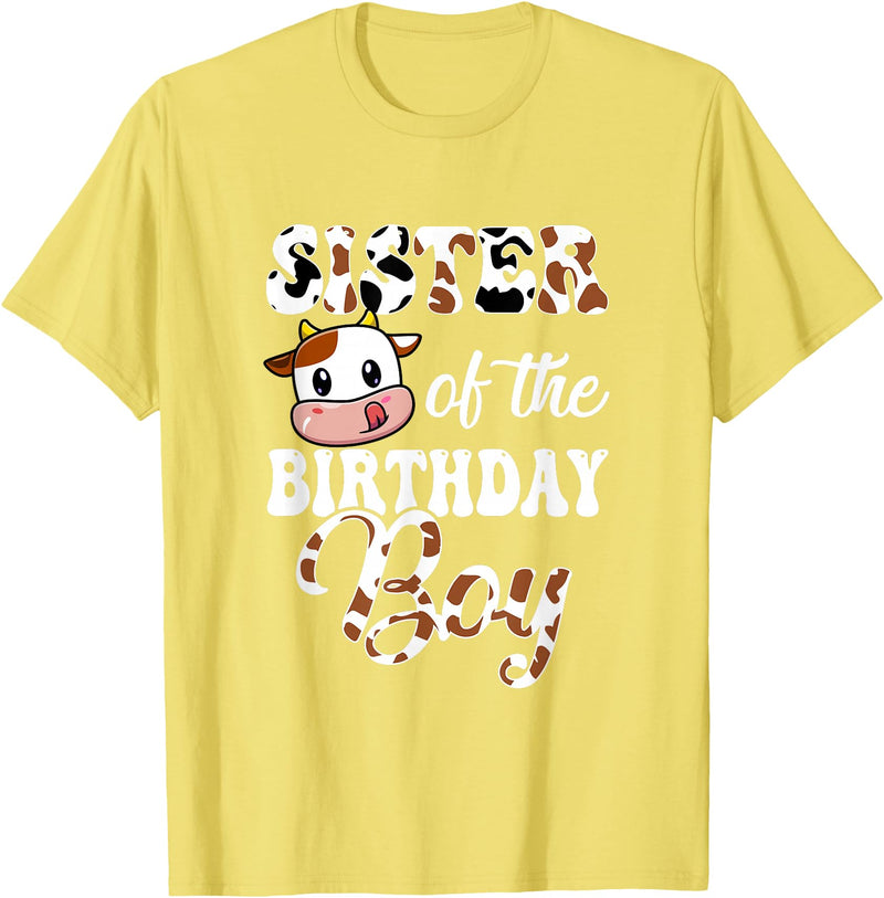 Love Family Matching Sister Of The Birthday Boy Cow Farm 1St Birthday Boy T-Shirt - Lemon Yellow