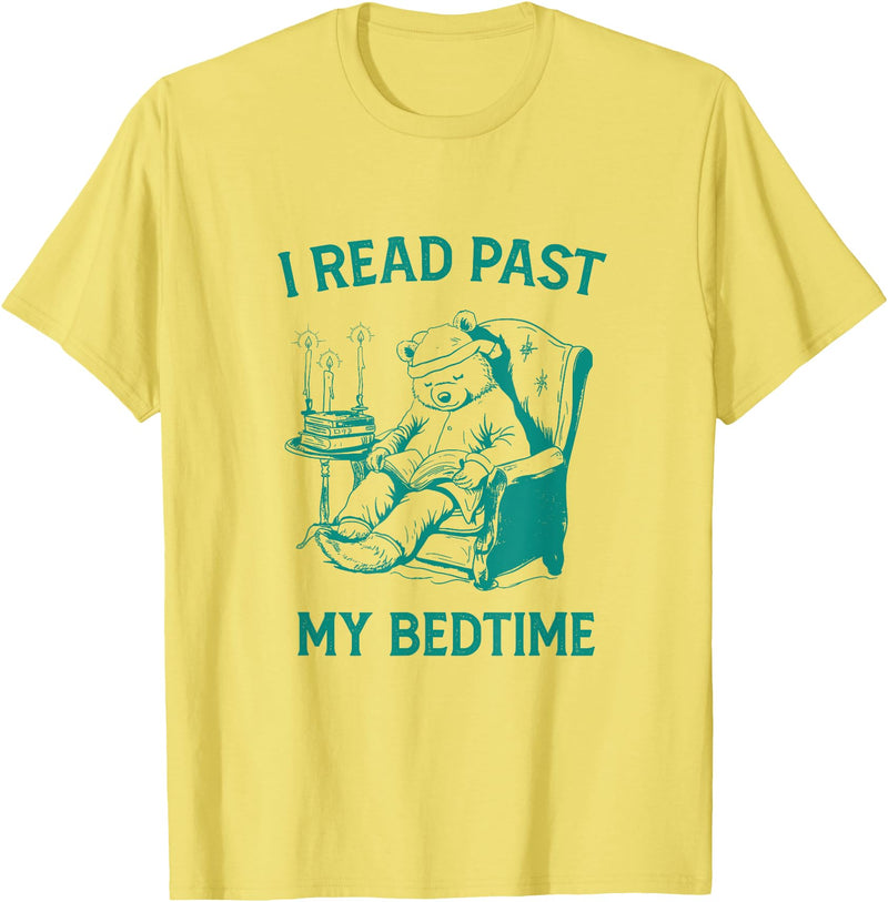 Insightsy I Read Past My Bedtime Vintage Funny Teddy Bear Graphic Tees T-Shirt - Lemon Yellow