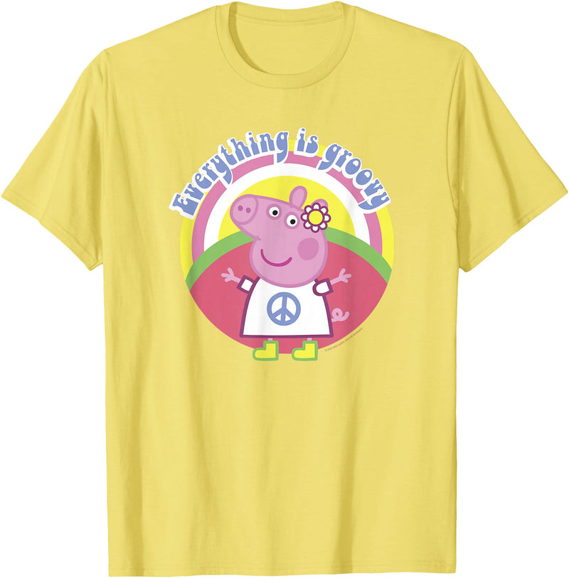 Peppa Pig Everything Is Groovy Retro Style Peace Sign T-Shirt - Lemon Yellow