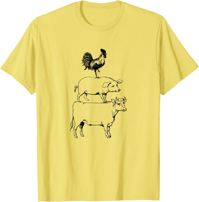 Tee Farm Stacked Farm Animals Cow Pig Rooster Meat Lover Farm Lover T-Shirt - Lemon Yellow
