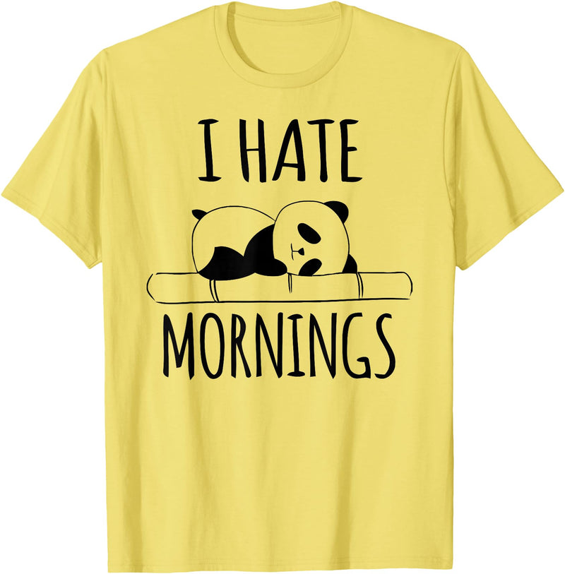 Funny humorous Sayings & Sarcastic Slogans Co. I Hate Mornings Panda Bear Cute Humor Night Owl PJ Men Women T-Shirt - Lemon Yellow