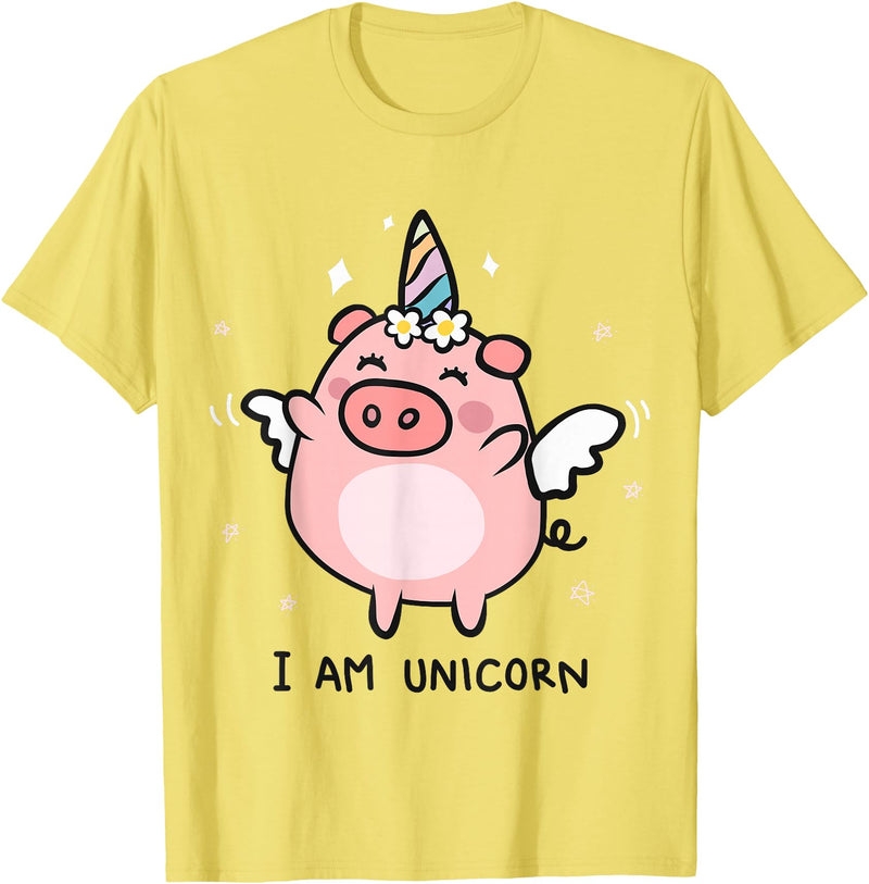 Pig Unicorn Gifts Funny I am a Unicorn Pigs Can Fly Unicorn Girls Womens Men T-Shirt - Lemon Yellow