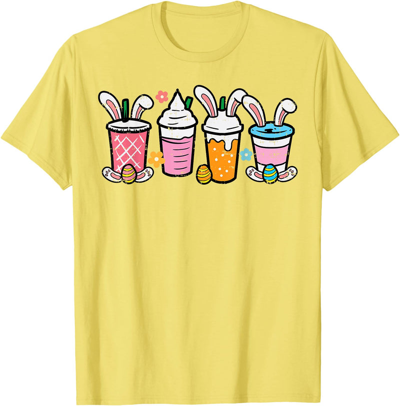 Easter Coffee Iced Latte Bunnies Cute Rabbit Men Women Kids T-Shirt in Lemon Yellow