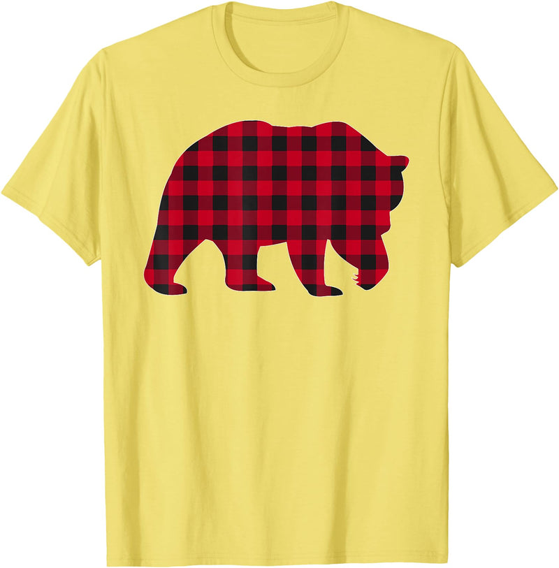Christmas Family Matching Gift by AAM Red Plaid Bear Christmas Matching Buffalo Family Pajama T-Shirt - Lemon Yellow