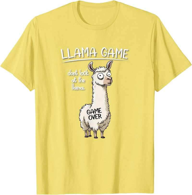 Cute Cartoon Llama Mama Gifts T Shirts & Hoodies Funny Mens Womens Kids Llama Game Don't Look At The Llama T-Shirt - Lemon Yellow