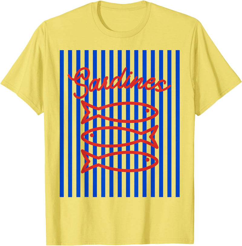 Sardines maritime fisherman aesthetic Fisherman aesthetic white blue stripes with sardine fish T-Shirt - Lemon Yellow