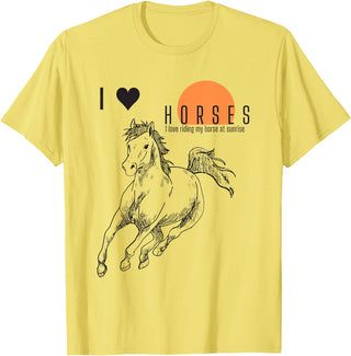 I love riding my horse at sunrise I LOVE HORSES T-Shirt - Lemon Yellow