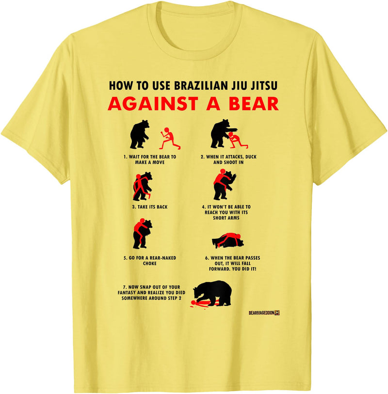 Bearmageddon How to Use BJJ Against a Bear T-Shirt - Lemon Yellow