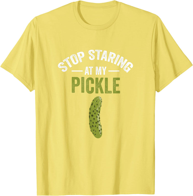 Dill Pickle Costume Adult Stop Staring At My Pickle Halloween Pickle Costume Adult T-Shirt - Lemon Yellow
