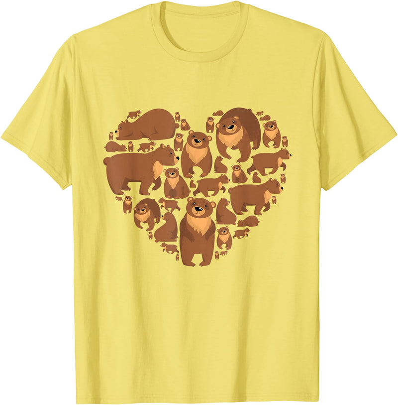 Grizzly Bear lover heart gifts idea Grizzly Bear lover heart bear love camping hiking men women T-Shirt - Lemon Yellow