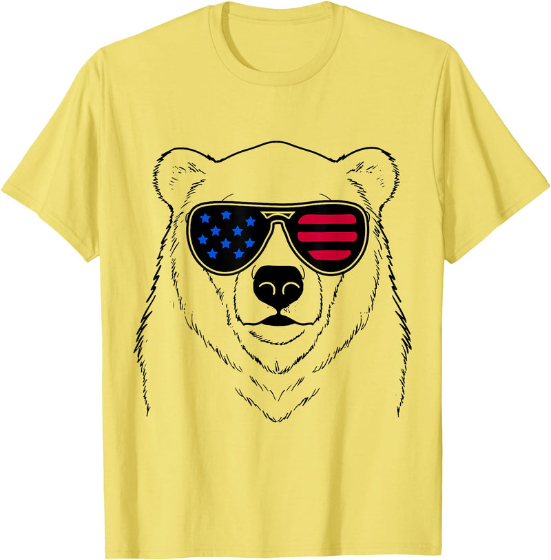 Polar Bear US Polar Bear 4th July America USA Flag T-Shirt for Women Kids Men - Lemon Yellow