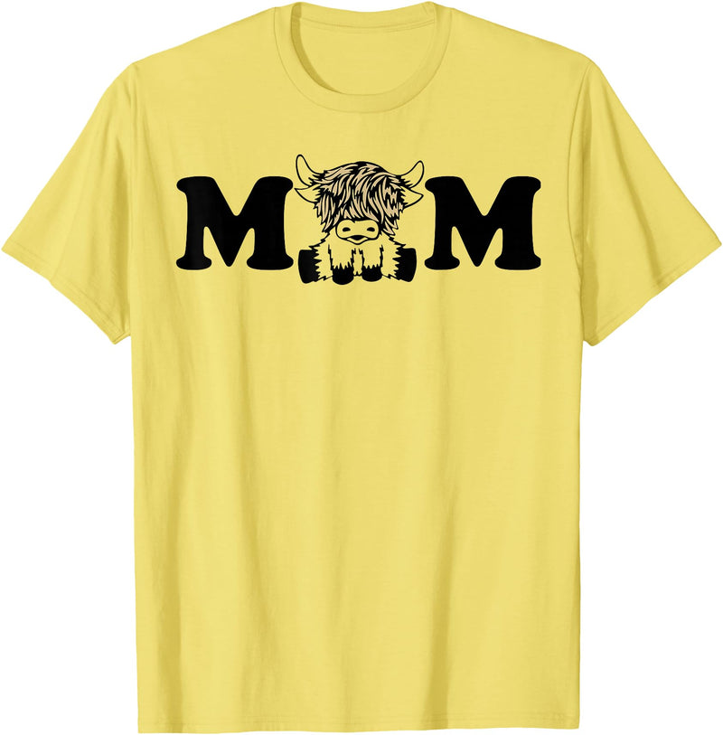 Highland Cattle Corner Messy Bun Life Hair Glasses highland cow mom T-Shirt - Lemon Yellow