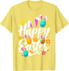 Funny Happy Easter Eggs with Easter Bunny Rabbit Ears T-Shirt in Lemon Yellow