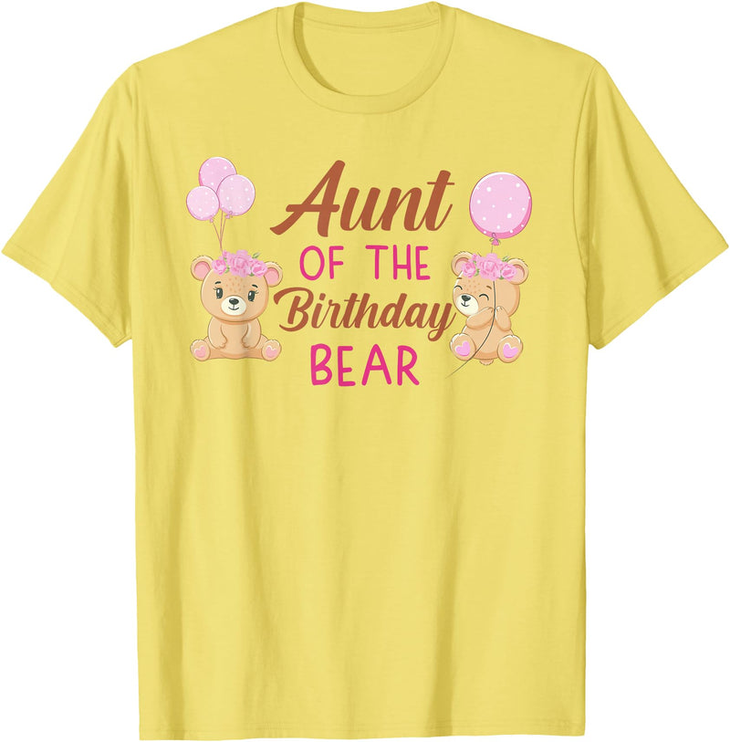 Family Birthday Bear Gifts Aunt of The Birthday for Girl Bear 1st Birthday Party Girl T-Shirt - Lemon Yellow