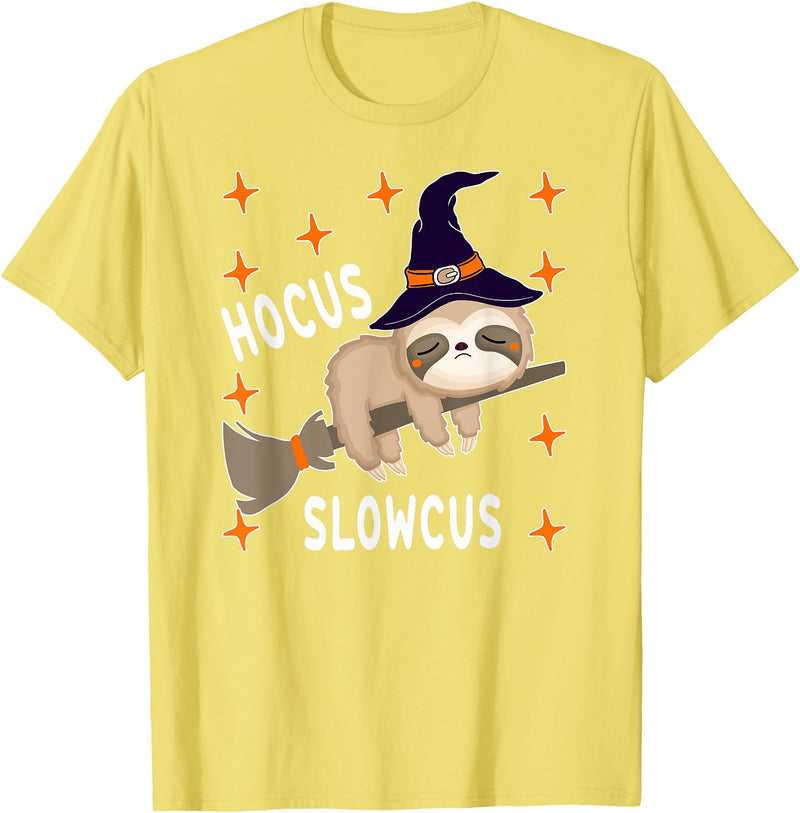 Funny Sloth Witch Halloween Costume 2021 Hocus Slowcus Cute Funny Sloth Halloween 2021 Costume Gift T-Shirt - Lemon Yellow