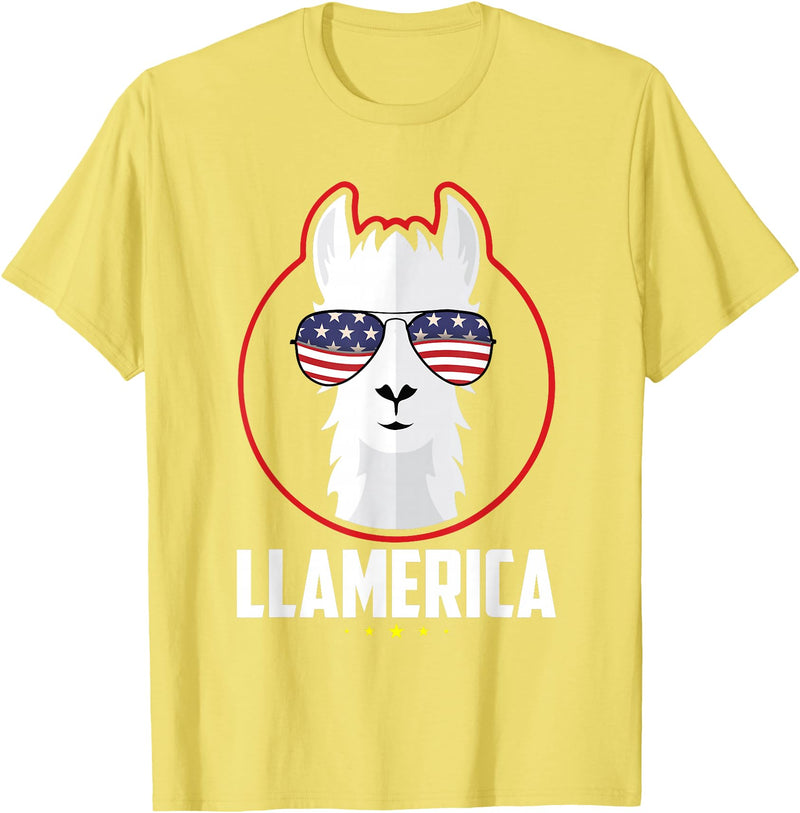 Cool Llama - Zoo - Wildlife Stuff Llamerica Llama T-Shirt - Lemon Yellow