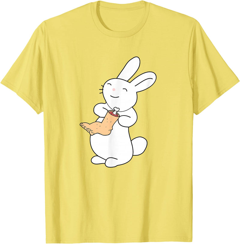Lucky White Rabbit Human Foot T-Shirt in Lemon Yellow