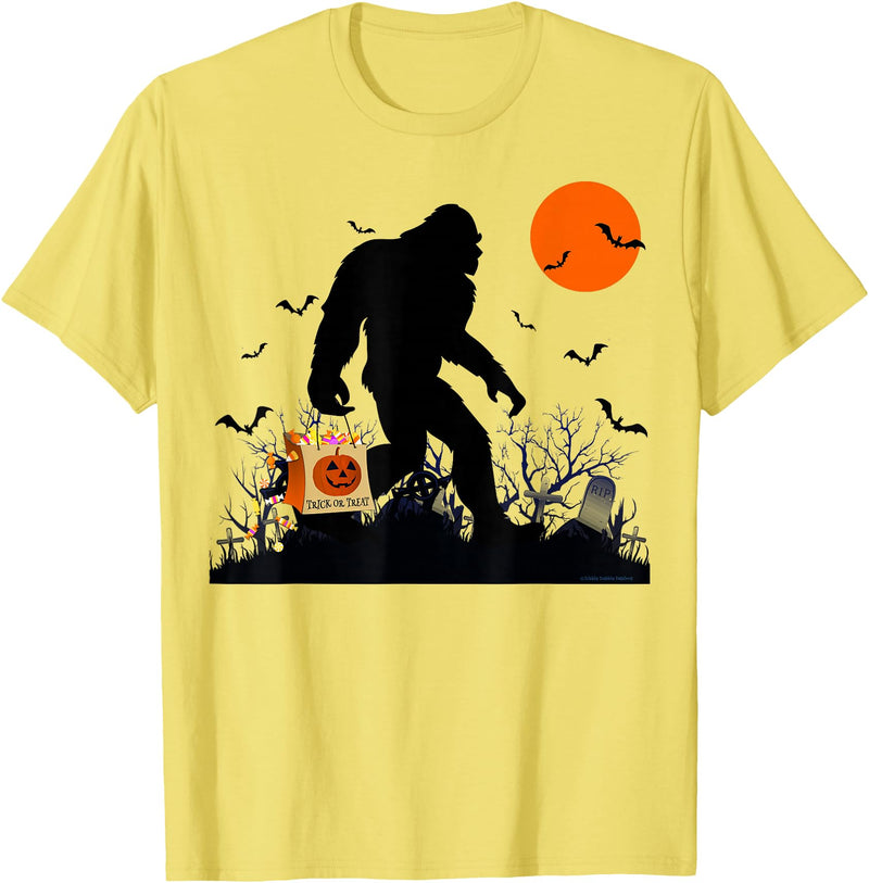 Dibble Dabble Designs Halloween Funny Halloween Bigfoot Trick or Treating - Bigfoot T-Shirt - Lemon Yellow