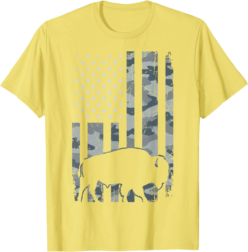 Usa Patriot American Bison Western Bufallo Bison USA Flag American Buffalo 4th of July T-Shirt - Lemon Yellow