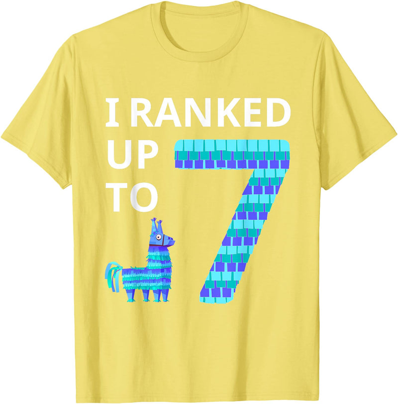 I Ranked Up to 7 Birthday Video Game Llama Piñata Birthday T-Shirt - Lemon Yellow
