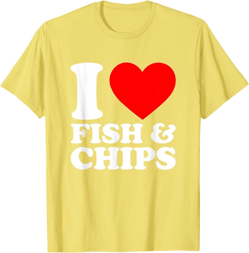 I Love Food Shirts Collection I Love Fish And Chips, I Heart Fish And Chips T-Shirt - Lemon Yellow