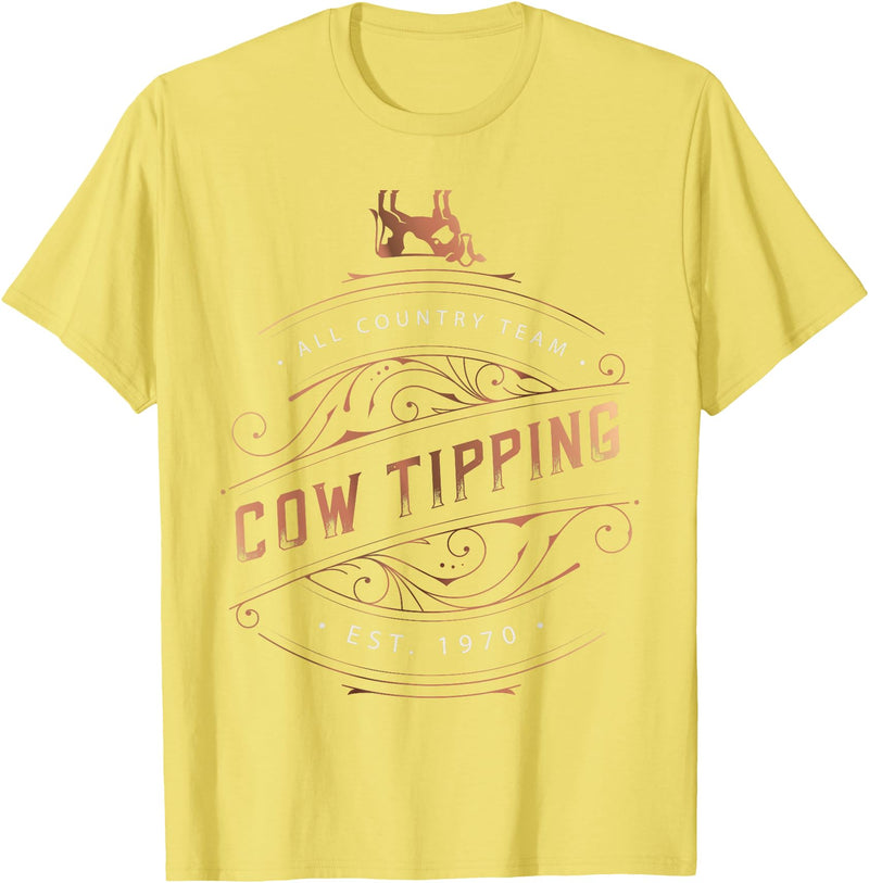 Cow Tipping Designs Fun All Country Team with Cow Toppings T-Shirt - Lemon Yellow