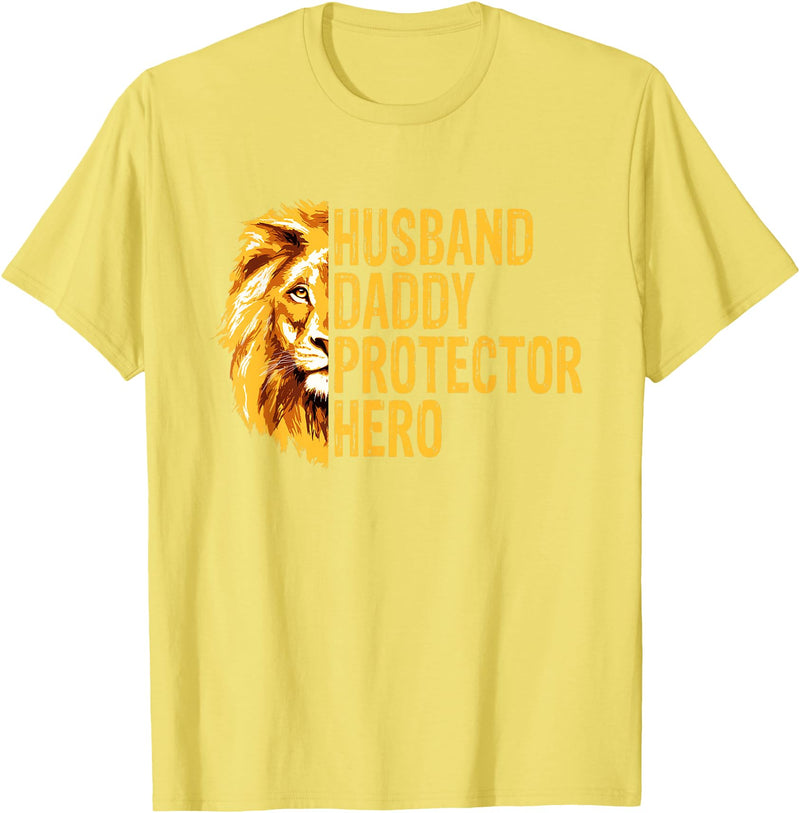 Dad Lion Fathers Day Funny Lions Lovers Outfits Lion Dad Funny Husband Daddy Protector Hero Fathers Day T-Shirt - Lemon Yellow