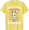 Just a Girl Who Loves Bunnies Kids Girls Rabbit Bunny T-Shirt in Lemon Yellow