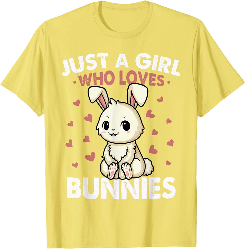 Just a Girl Who Loves Bunnies Kids Girls Rabbit Bunny T-Shirt in Lemon Yellow