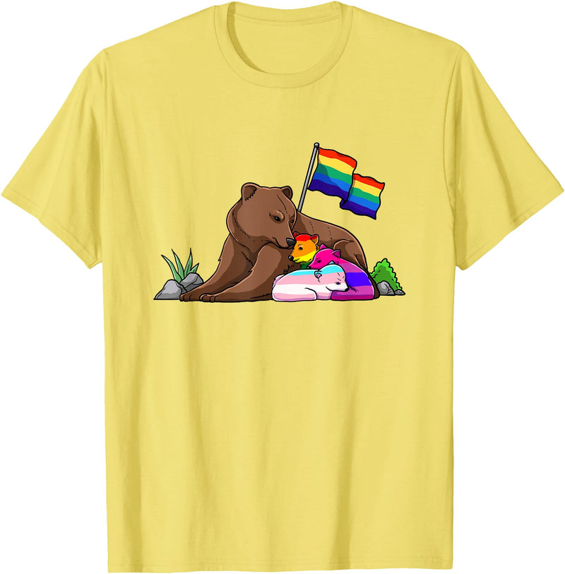 Free Hug LGBT Gay Transgender Pride Support Gift Bear Mom Free Hug LGBT Gay Transgender Pride Accepting Shirt T-Shirt - Lemon Yellow