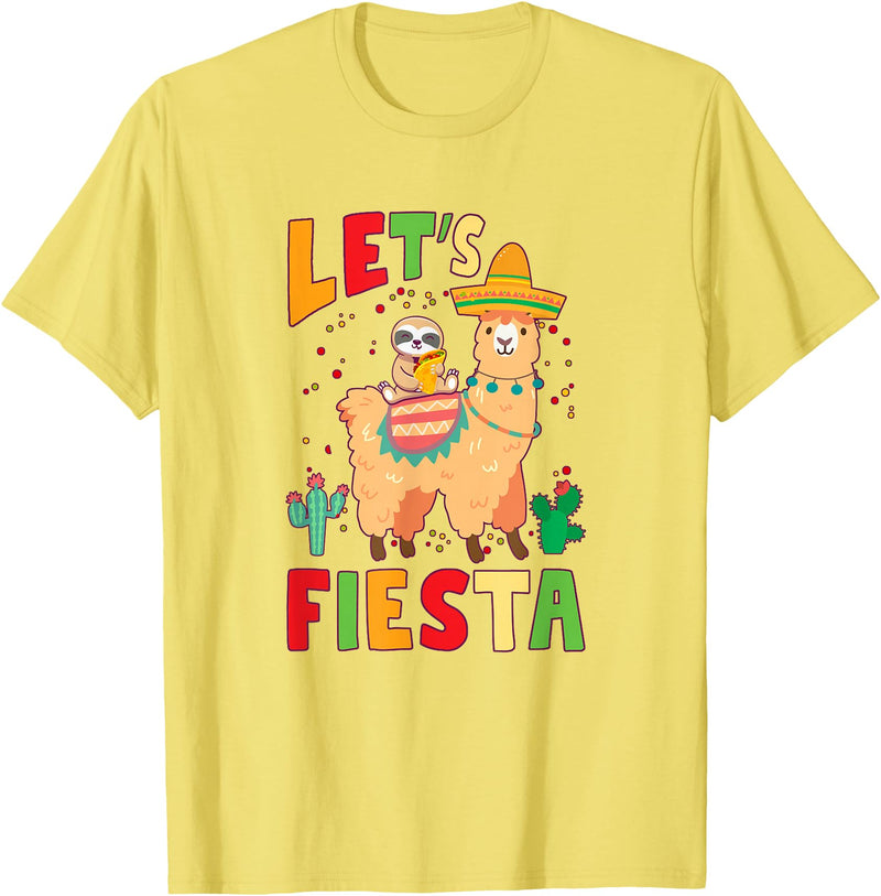 Funny Sloth And Llama Let's Fiesta Cinco De Mayo Sloth And Llama Let's Fiesta Cinco De Mayo Mexican Party T-Shirt - Lemon Yellow