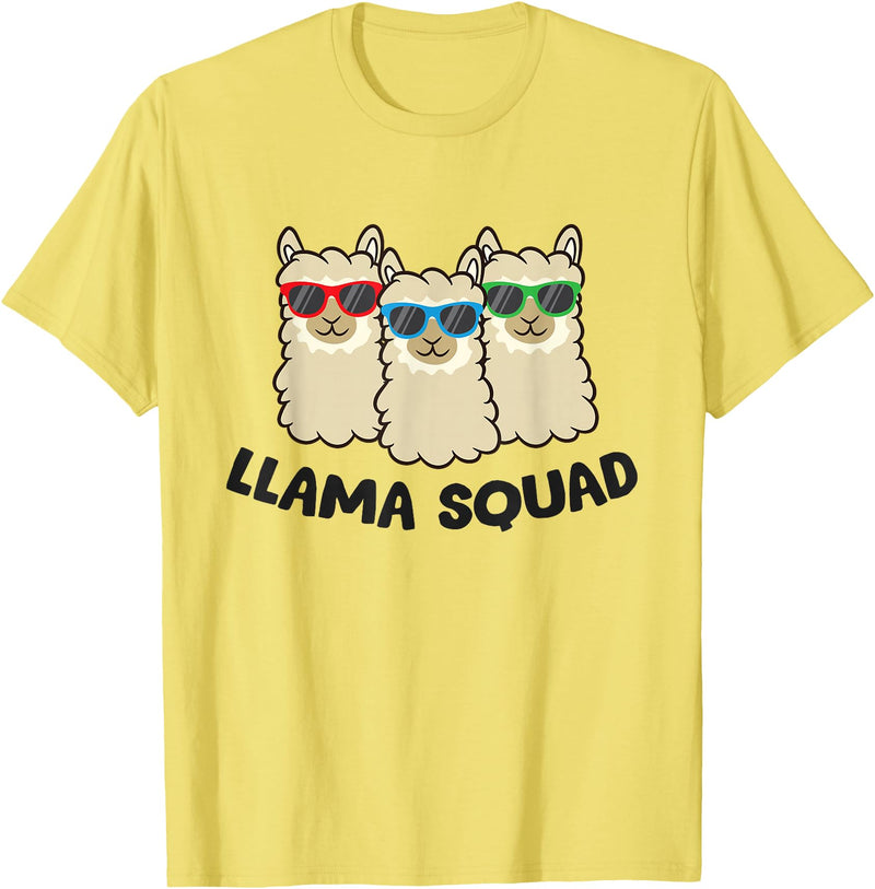 Llama Gifts For Llama Lovers Llama Squad Team Llama Matching Sunglasses LLamas T-Shirt - Lemon Yellow