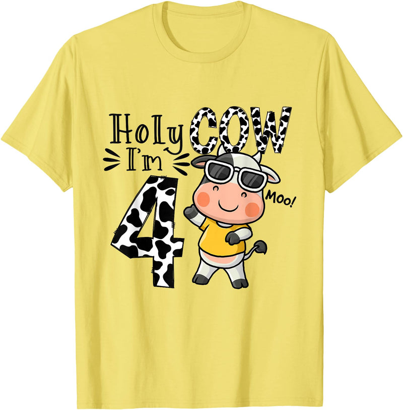 Holy Cow I'm 4 Birthday Boy Tee Gifts Cute 4th Cow Farm Animals Bday Holy Cow I'm 4 Birthday Boy T-Shirt - Lemon Yellow