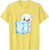 Cute Polar Bear Ice Cube Arctic Kawaii Adorable Baby Polar Bear Hugging Big Ice Cube T-Shirt - Lemon Yellow
