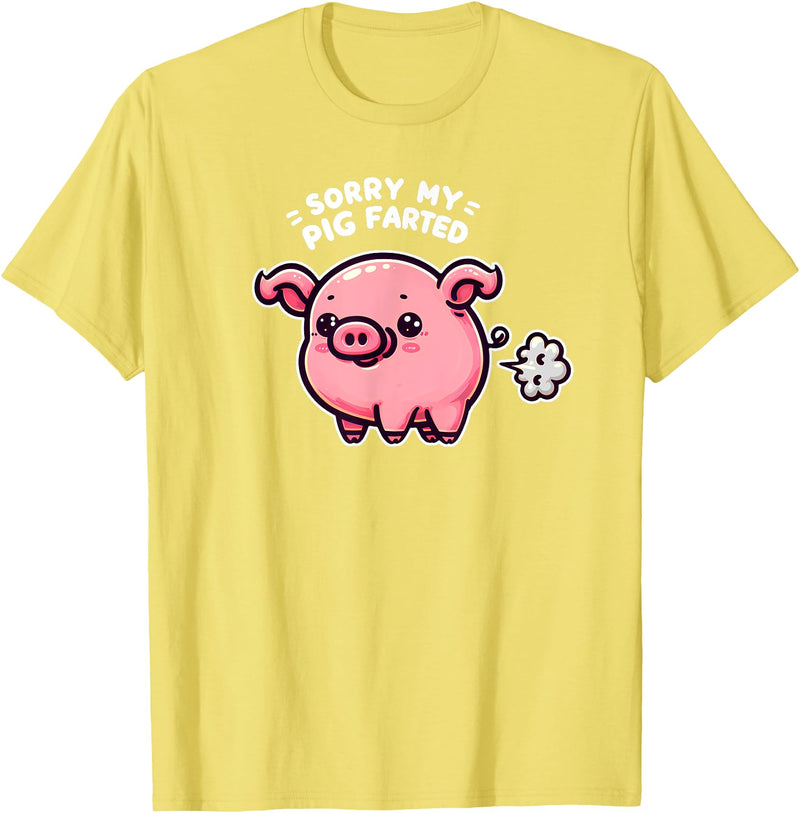 Humorous Farm Animal Fun Men Women Kids Sorry My Pig Farted Funny Sayings Humor Quotes T-Shirt - Lemon Yellow