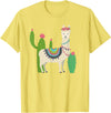 Captivaca Llama Shirts Cute Llama with Flower & Cactus/Llama Lover Gift T-Shirt Small - Lemon Yellow