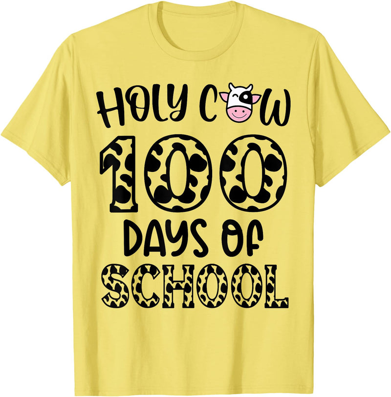 Holy Cow 100 Days Of School teachers Students Kids T-Shirt - Lemon Yellow