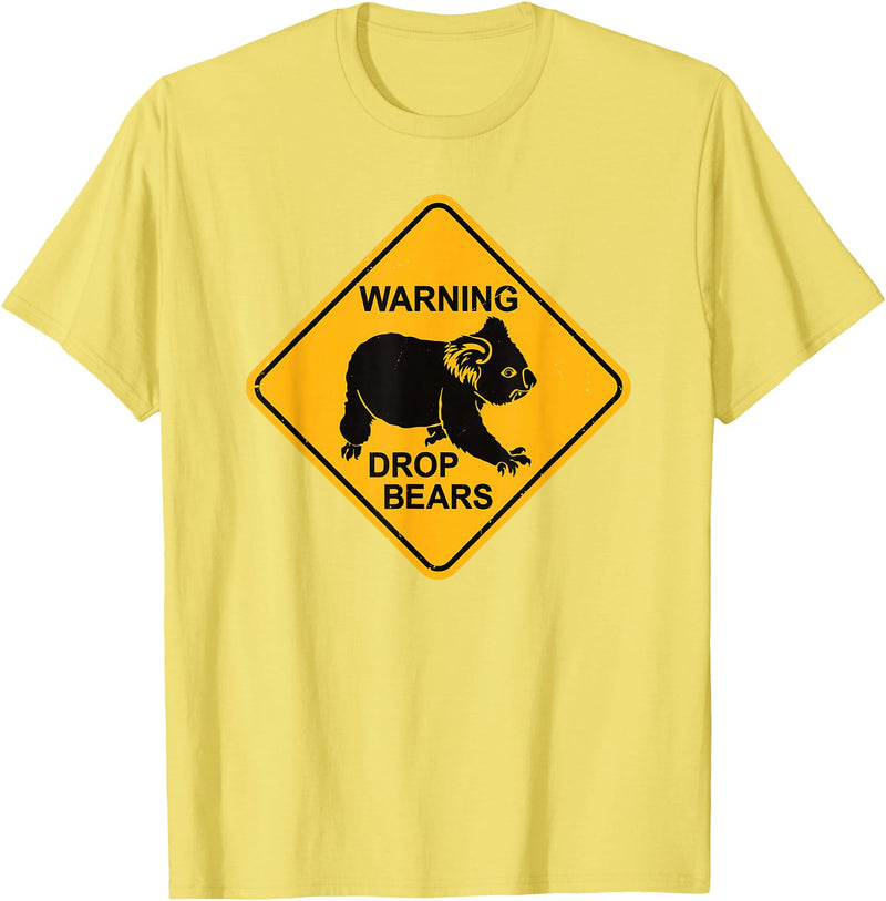 Australia Retro Koala Co. Koala Bear Warning Sign - Drop Bears Funny Koalas Australia T-Shirt - Lemon Yellow