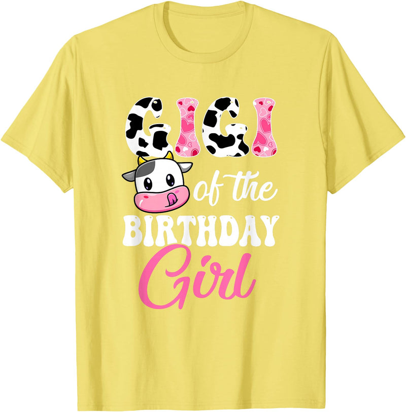 Vintage Retro Birthday Gigi Of The Birthday Girl Farm Cow 1St Birthday Girl T-Shirt - Lemon Yellow