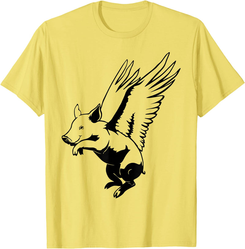 Flying Pig Funny Animals Flying Pig with Wings Fly Pig Lovers T-Shirt - Lemon Yellow