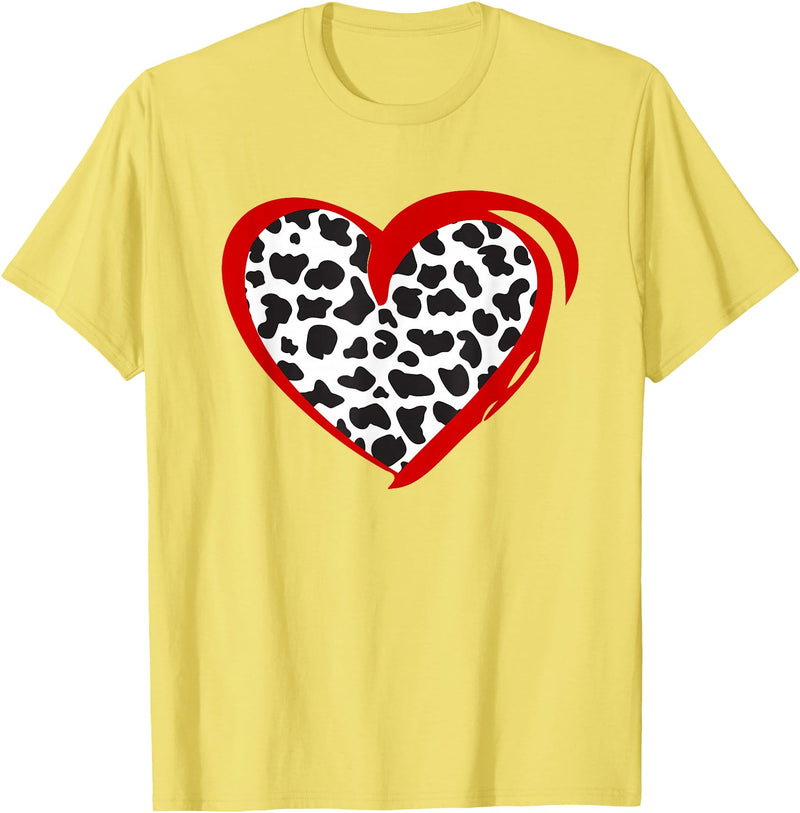 Cow Pattern Clothing for Cow Lover Heart Cow Print T-Shirt - Lemon Yellow