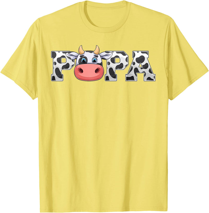 ETHRLO cow im one birthday decorations Shirts Papa Cow Print Cowboy Animal Pattern Farmer Cow Father Papa T-Shirt - Lemon