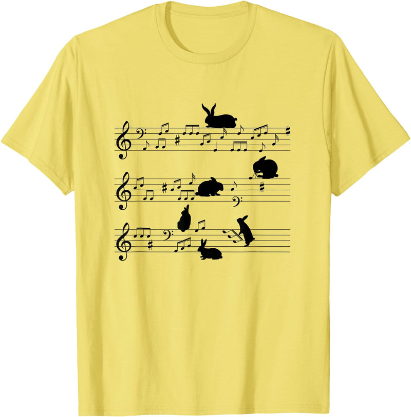 Cute Bunny Rabbit Playing Music Notes Musician T-Shirt in Lemon Yellow
