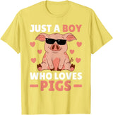 Funny Pig Clothes & Outfits For Men, Boys Or Kids Just A Boy Who Loves Pigs Men Pig Lovers Pig Stuff Farmer T-Shirt - Lemon Yellow