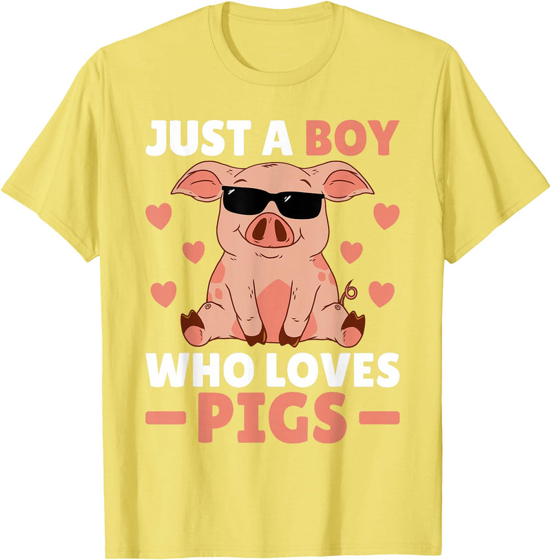 Funny Pig Clothes & Outfits For Men, Boys Or Kids Just A Boy Who Loves Pigs Men Pig Lovers Pig Stuff Farmer T-Shirt - Lemon Yellow