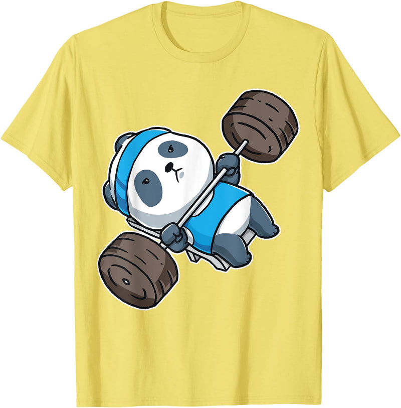 BCC Funny Panda Shirts & Panda Bear Gifts Panda Bear Gym Workout Training Bench Press Weight Lifting T-Shirt - Lemon Yellow