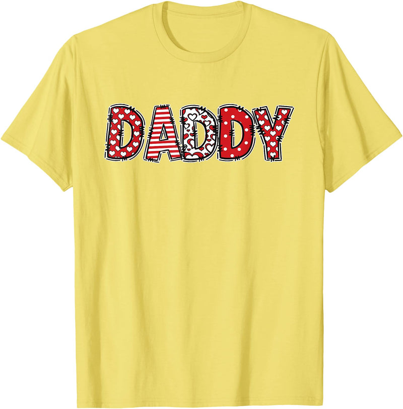 Retro Christmas Valentine Matching Family Tees Hearts Buffalo Plaid Dad Daddy Valentines Day T-Shirt - Lemon Yellow