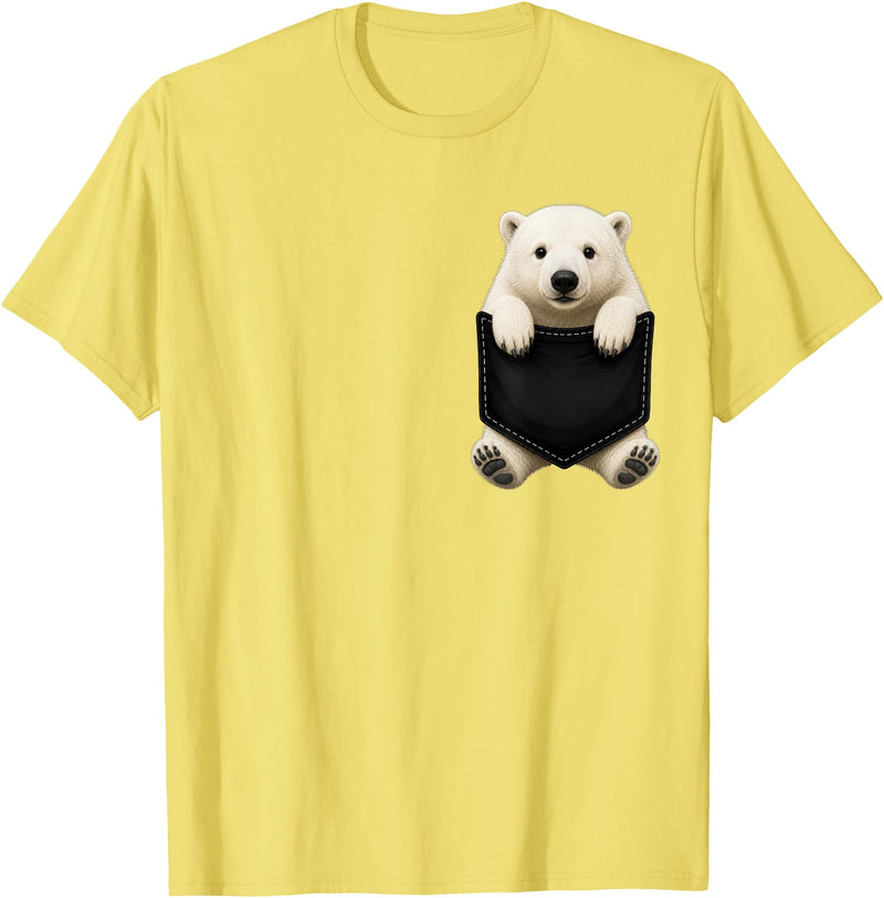 Funny Polar Bear in Pocket Polar Bear Lover Cute Pocket T-Shirt - Lemon Yellow