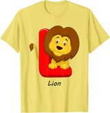 Cute Colorful Zoo Cartoon Animal ABC Children's Letters Motif L Like Lion T-Shirt - Lemon Yellow